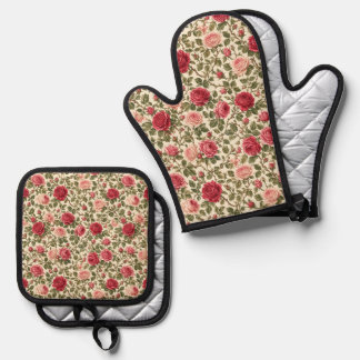 Romantic Classic Rose Vine Art Oven Mitt & Pot Holder Set
