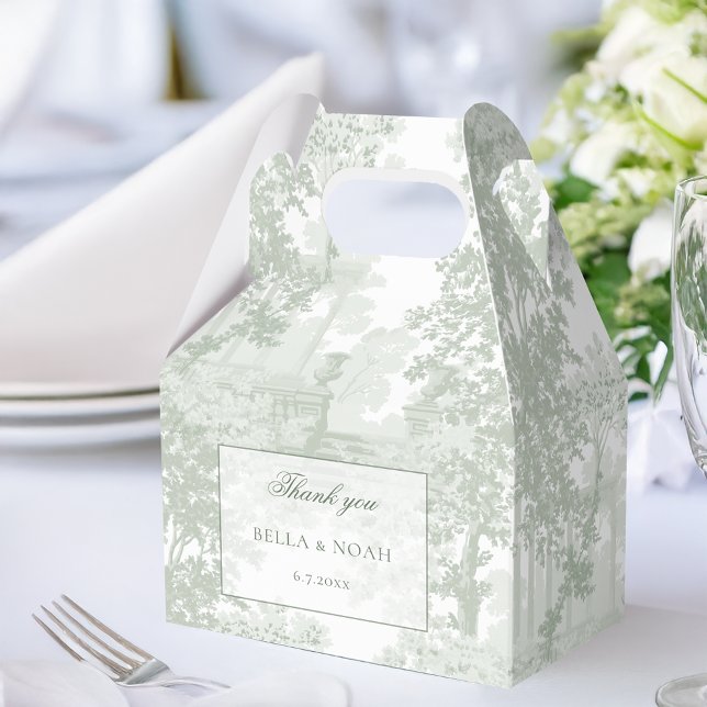 Romantic Classic Sage Green Landscape Toile Favour Box (Creator Uploaded)