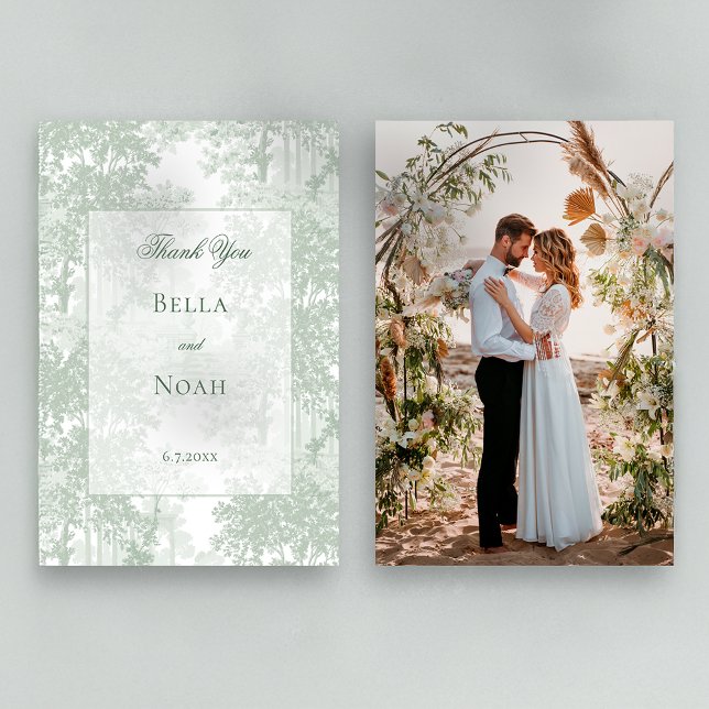 Romantic Classic Sage Green Landscape Toile Thank You Card (Creator Uploaded)