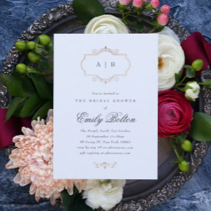 romantic classic traditional gold monogram wedding invitation