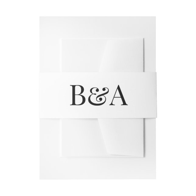romantic classic white black monogram wedding invitation belly band (Front Example)