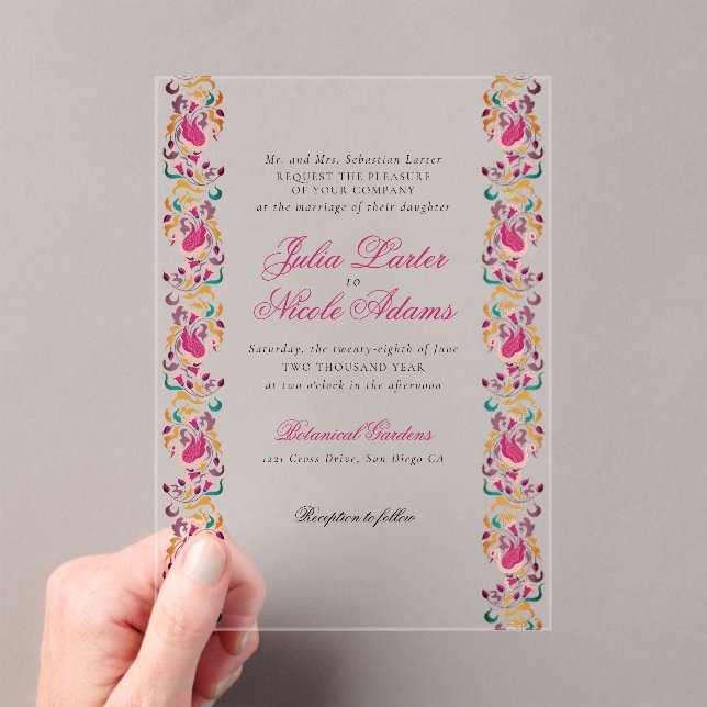 Romantic Classical Pearl Swan Floral Frame Wedding Acrylic Invitations (Insitu (Handheld))