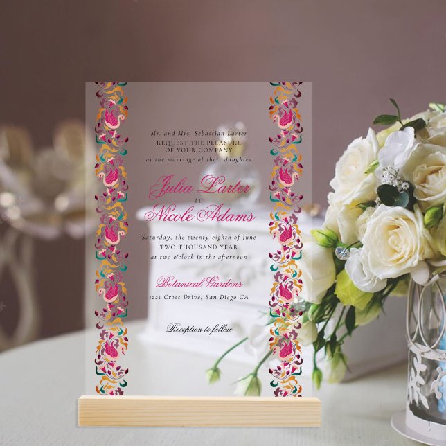 Romantic Classical Pearl Swan Floral Frame Wedding Acrylic Invitations (Creator Uploaded)