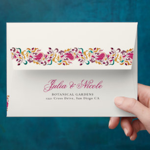 Romantic Classical Pearl Swan Floral Frame Wedding Envelope