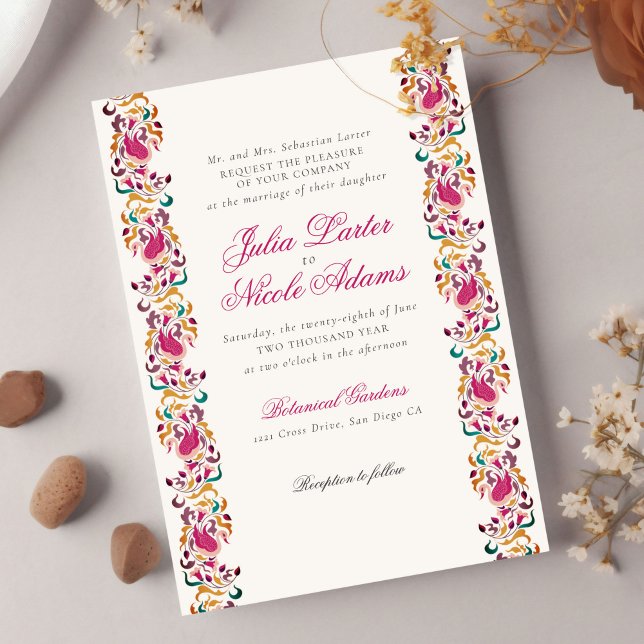 Romantic Classical Pearl Swan Floral Frame Wedding Invitation (Creator Uploaded)