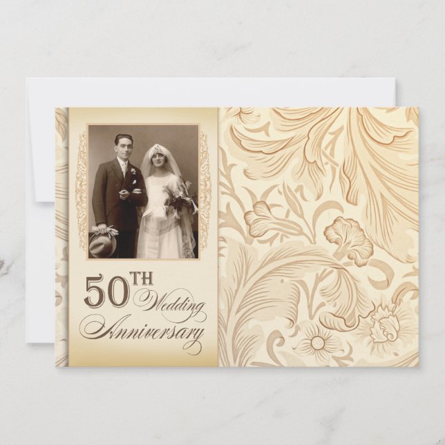 romantic classy 50 anniversary photo invitations (Front)