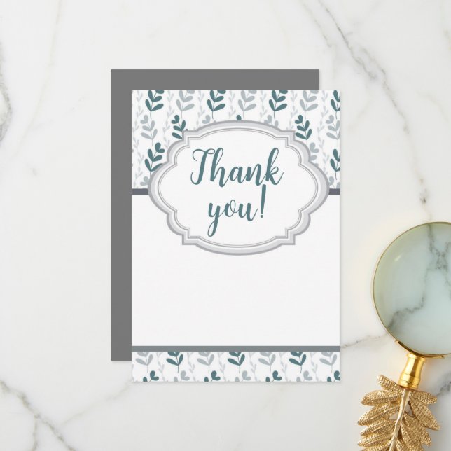 Romantic Classy Blue & Grey Floral  Thank You Card (Front/Back In Situ)