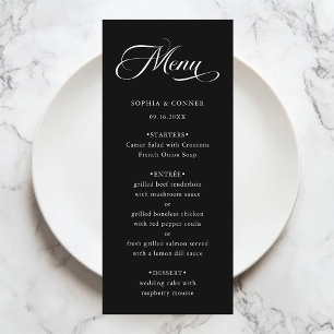 Romantic Classy Calligraphy Wedding Black Menu