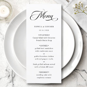 Romantic Classy Calligraphy Wedding Black & White Menu