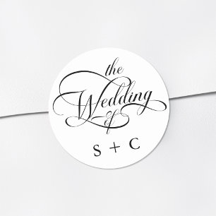 Romantic Classy Calligraphy Wedding Classic Round Sticker