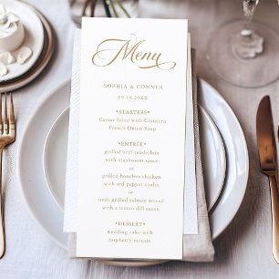 Romantic Classy Calligraphy Wedding Gold & White Menu