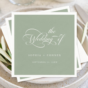 Romantic Classy Calligraphy Wedding Sage Green Napkin