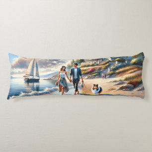Romantic Coastal Cottage Sunset Stroll Body Cushion