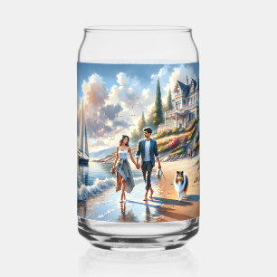 Romantic Coastal Cottage Sunset Stroll Can Glass