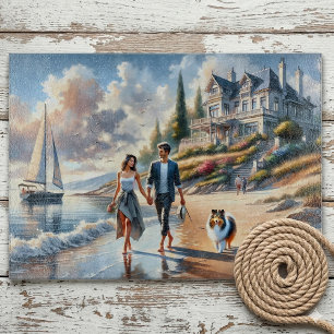 Romantic Coastal Cottage Sunset Stroll Cutting Board