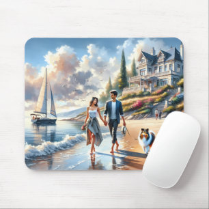 Romantic Coastal Cottage Sunset Stroll Mouse Pad