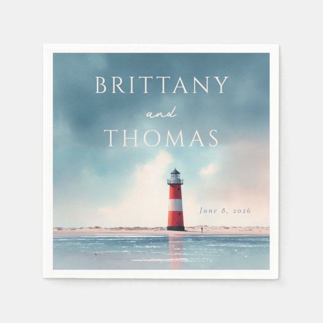 Romantic Coastal Lighthouse Scene Napkin (Front)