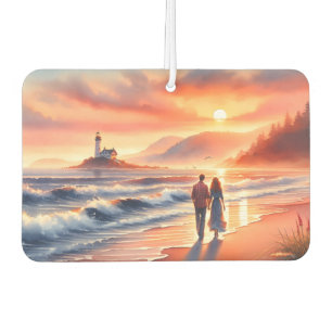 Romantic Coastal Sunset Lighthouse Walk Car Air Freshener