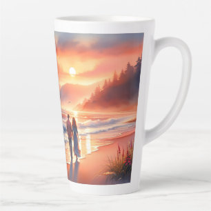 Romantic Coastal Sunset Lighthouse Walk Latte Mug