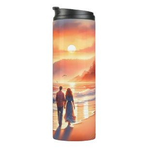 Romantic Coastal Sunset Lighthouse Walk Thermal Tumbler