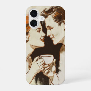 Romantic Coffee Date Couples Sharing Sweet Glance iPhone 16 Case