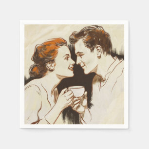 Romantic Coffee Date Couples Sharing Sweet Glance Napkin