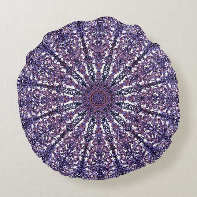 Romantic coloured mandala ornament arabesque round cushion (Back)