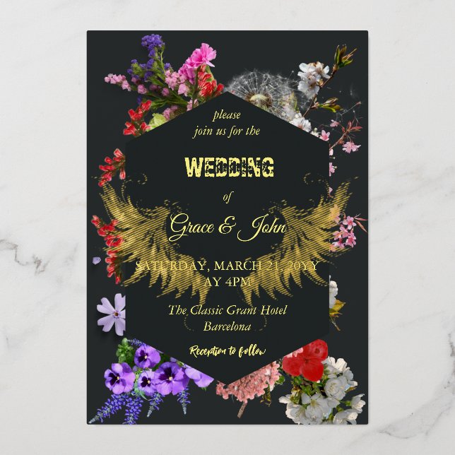 Romantic Colourful Floral Geometric Border Wedding (Front)