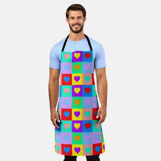Romantic Colourful Heart Pattern Pop Art  Apron (Worn)