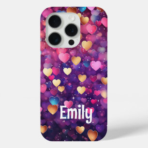 Romantic Colourful Hearts Name Pink Purple Gold iPhone 15 Pro Case