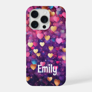 Romantic Colourful Hearts Name Pink Purple Gold iPhone 15 Pro Case