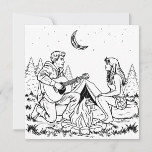 Romantic Colouring Page Couple Camping