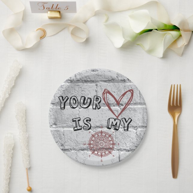 Romantic Compass Love Quote Gift  Paper Plate (Wedding)