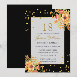 Romantic Confetti & Corner Bouquets 18th Birthday Invitation
