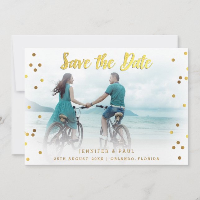 Romantic Confetti Save The Date Wedding Photo (Front)