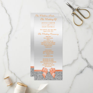 Romantic Coral Bow, Silver Glitter Wedding Program