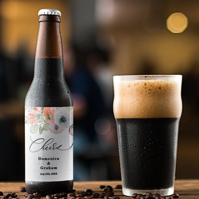 Romantic Coral Floral Wedding   Beer Bottle Label (Creator Uploaded)