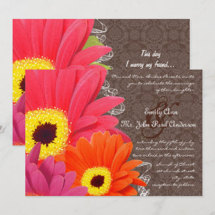 Romantic Coral & Fuchsia Gerber Daisy Wedding Invitation