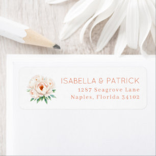 Romantic Coral Watercolor Peonies Return Address Label