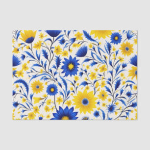 Romantic Cornflower Blue and Yellow Floral Tissue Paper