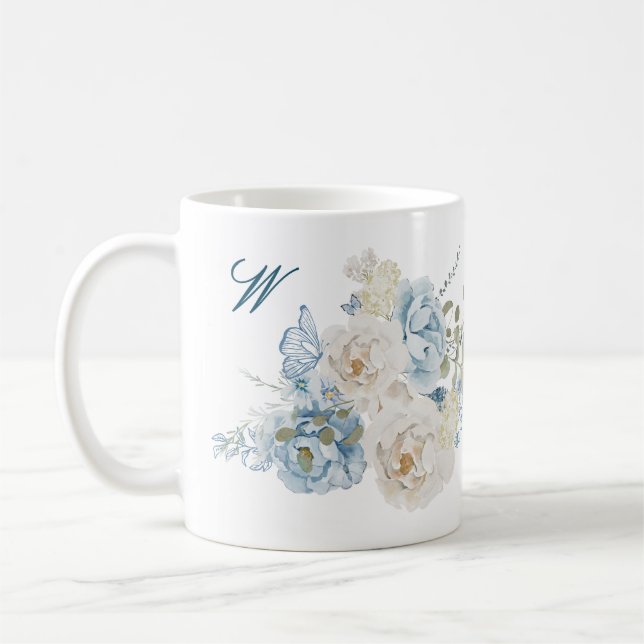 Romantic Cotswolds Winter Florals Monogram Coffee Mug (Left)