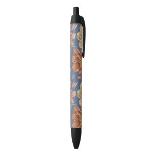 Romantic Cottage Flowers Black Ink Pen