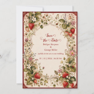 Romantic cottagecore strawberry Wedding Blossom Invitation