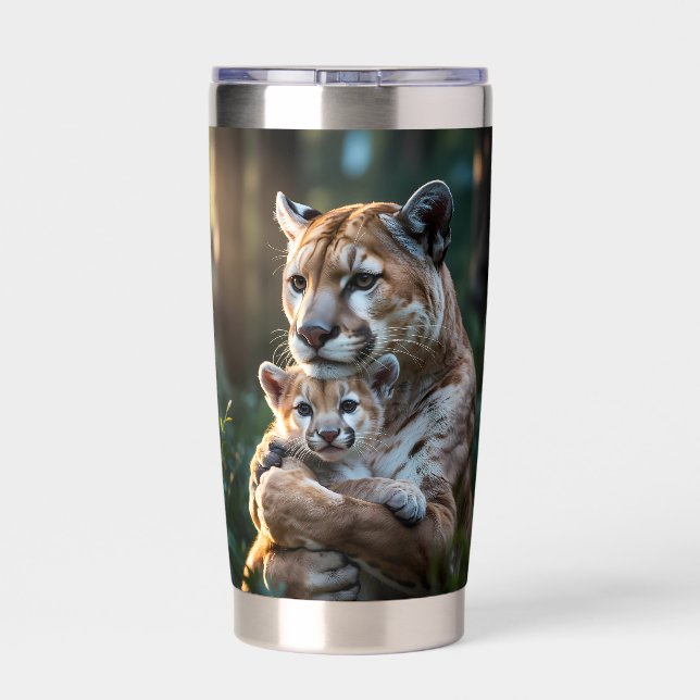 Romantic Cougar Father and Cub Mug – Wildlife Love Insulated Tumbler (Back)