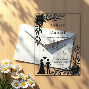Romantic Couple Black And White Elegant Wedding Acrylic Invitations