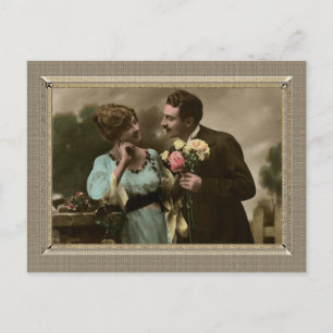 Romantic Couple - bringing her flowers Postcard