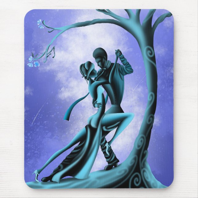 Romantic Couple Dancing the Tango blue Mouse Pad (Front)