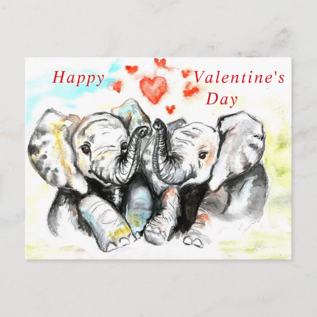 Romantic Couple Elephant Valentine's Day Card (Front)