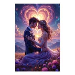 Romantic Couple Embraces in a Magical Mountain Photo Print