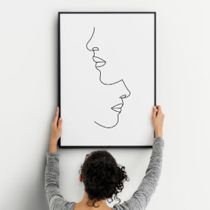 Romantic couple face line art  poster